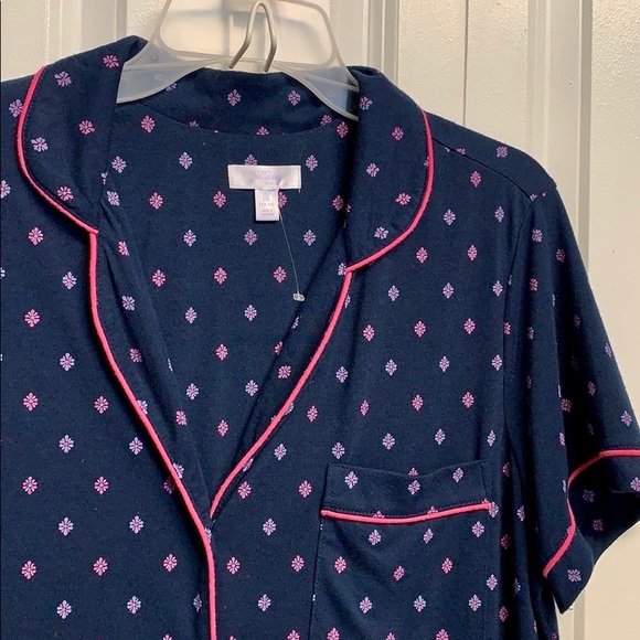 Secret Treasure Blue Pink Print Pocket Short Sleeve Pajama Top Size L - Picture 2 of 5